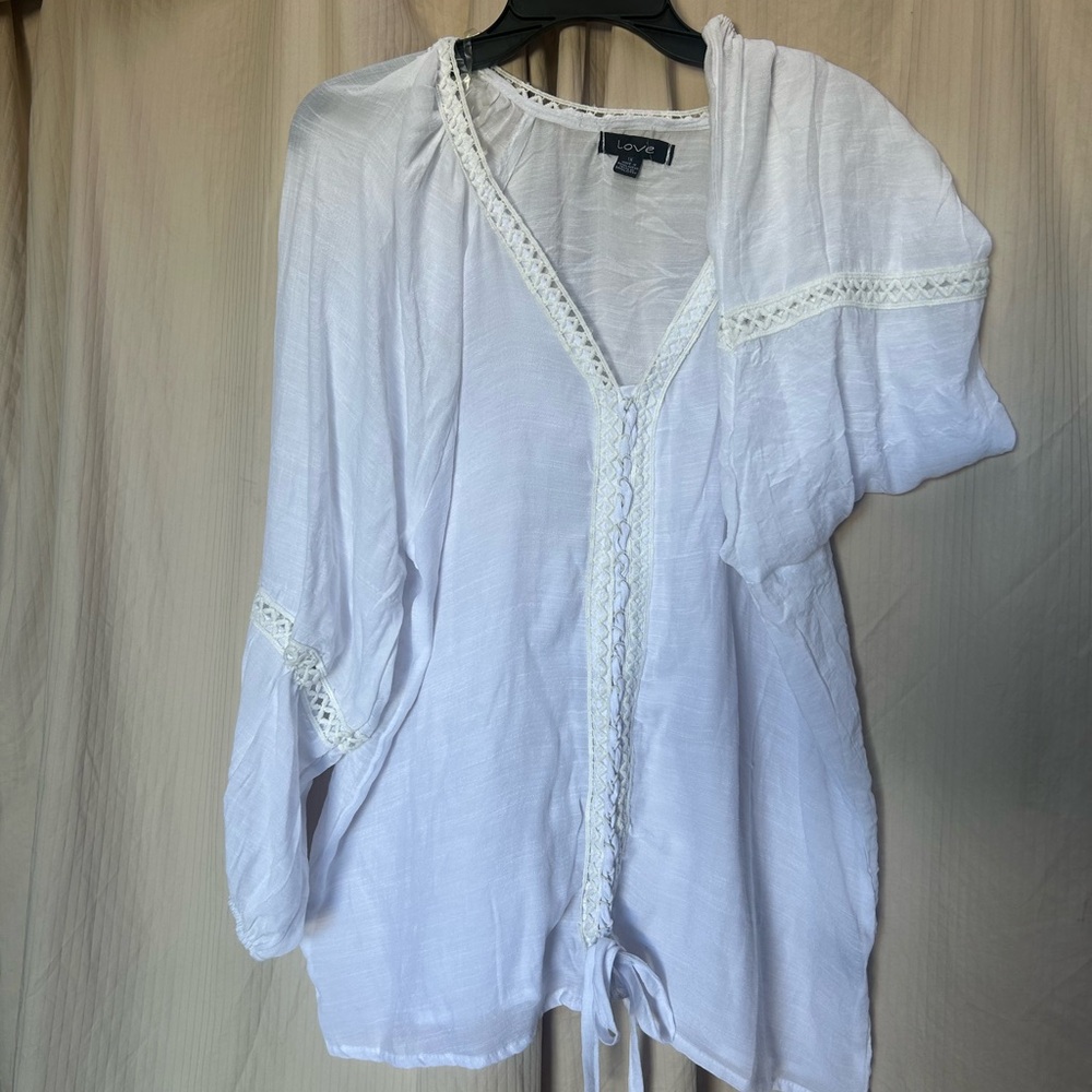 Love Women's White Blouse with Lace Detail